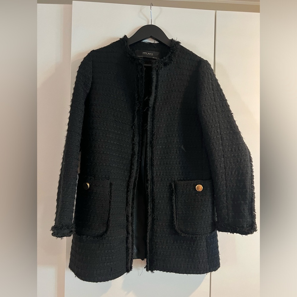 Elegant Black Tweed Coat